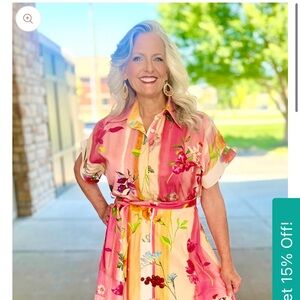 Just Bellina - Fruits and Florals Pink and Cream Midi Dress